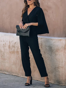 Solid Color Fashion V-Neck Jumpsuit