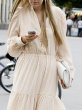 Load image into Gallery viewer, Lantern Sleeve Cotton Linen V-neck Casual Cake Dress