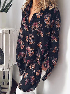 Print V-Neck Long Sleeves Button Up Casual Shirt Blouses