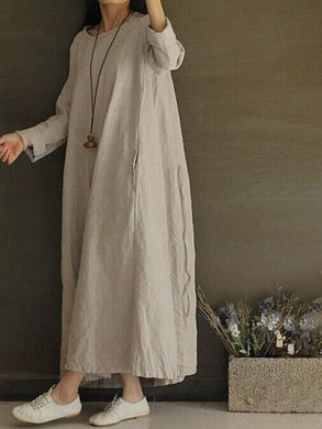 Loose Long Sleeve Long Round Neck Dress