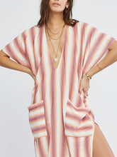 Load image into Gallery viewer, Women Casual Striped V-neck Long Sleeve Loose Pocket Maxi Dress