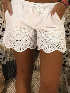 Casual White Cutout Lace Beach Shorts