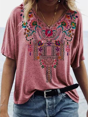 Women V-Neck Boho Summer Vintage Blouse