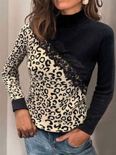 Load image into Gallery viewer, Leopard Print Paneled Turtleneck Long Sleeve Top