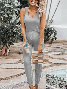 Maternity Solid Color Sleeveless Jumpsuit