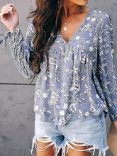 Load image into Gallery viewer, Printed Folds V-Neck Long Sleeve Shirt