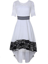 Load image into Gallery viewer, White Mid-Sleeve Waist Irregular Lace Hem Dress