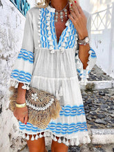 Load image into Gallery viewer, Bohemian Tassel Flare Sleeve Mini Dress