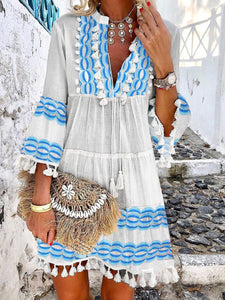 Bohemian Tassel Flare Sleeve Mini Dress