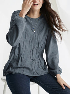 Crew Neck Casual Pleated Knit Sweater