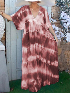 Tie-Dye Loose V-Neck Dress