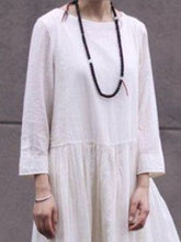 Load image into Gallery viewer, Round Neck Cotton Linen Casual Long Sleeve Dress