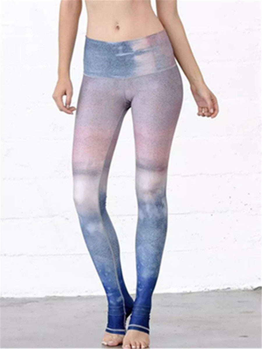 Trendy Watercolor Mixed Cloud Print Skinny Yoga Pants