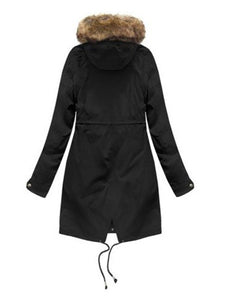 Winter Long Black Plus Velvet Hooded Coat