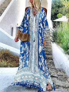 Bohemian Vintage Elegant Beach Vacation Fringe Maxi Dress