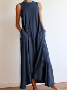 Strapless Sleeveless Round Neck Loose Casual Dress