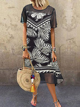 Load image into Gallery viewer, Printed Cotton and Linen Casual Short-sleeved Dress