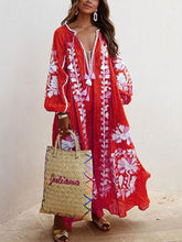 Load image into Gallery viewer, Women Printed Boho Dress V Neck Holiday Maxi Dresses
