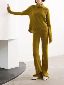 Loose Casual Turtleneck Long Sleeve Pants Two Piece Set