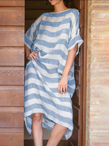 Casual Striped 3/4 Sleeve Long Dress