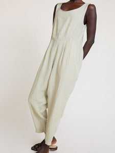 U-Neck Waist Pleated Sleeveless Jumpsuit