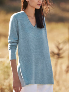 V-neck Irregular Knitted Long Sleeve Sweater