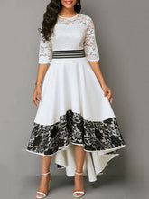 Load image into Gallery viewer, White Mid-Sleeve Waist Irregular Lace Hem Dress