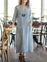 Load image into Gallery viewer, Bohemia Casual Loose Linen Striped Pocket Dress