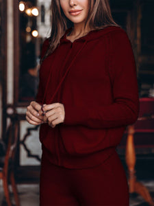 Hooded Zip Knitted Casual Two-piece Suit