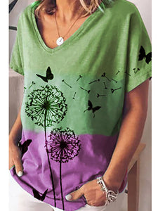 Casual Loose Dandelion Print T-Shirt