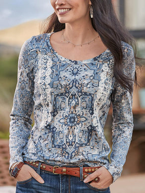 Bohemian Vintage Loose Casual Long Sleeve V-Neck Floral Top