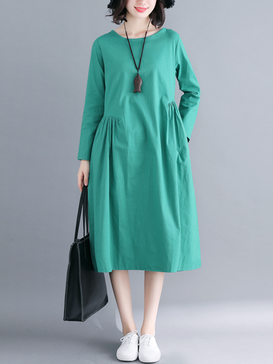 Simple Wind Asymmetrical Loose Linen Long Sleeve Dress