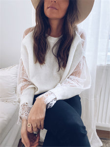 Lace Sleeve Pullover Sweater Top