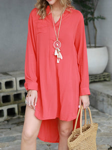 Stand Collar Summer Chiffon Shirt Dresses