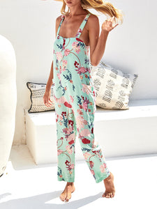 Pockets Boho Sleeveless Printed Sling Jumpsuit