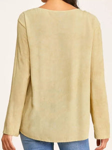 Loose Casual Lace Panel Long Sleeve Top