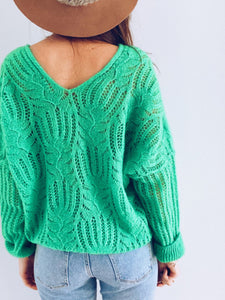 Long Sleeves V-neck Openwork Sweater
