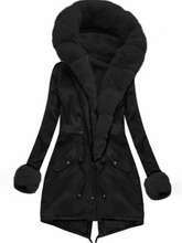 Load image into Gallery viewer, Black Fur Collar Stitching Cotton Coats