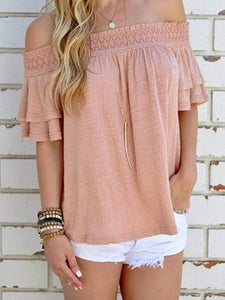 Off-the-shoulder Off-shoulder Cotton-linen Top