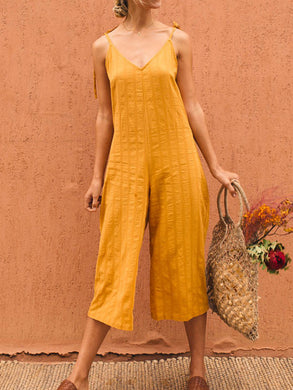 Fashion Casual Sling Plain Lace-Up Halter Jumpsuit