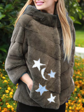 Load image into Gallery viewer, Star Printed Faux Fur Long Sleeve Pockets Outerwear