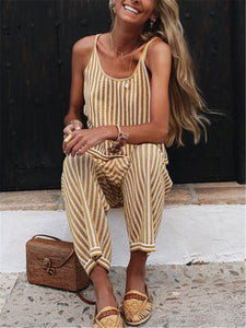 Striped Sling Backless Wide Leg Pants Sets