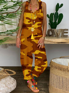 Sleeveless Camouflage Loose Jumpsuit