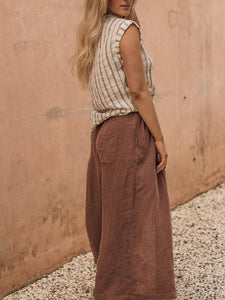 Women Loose Drawstring Linen Trousers Casual Pants