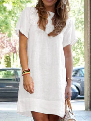 Cotton and Linen Casual Short Sleeve Dress