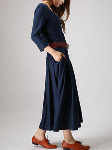 Cotton and Linen Casual Button Long Sleeve Dress