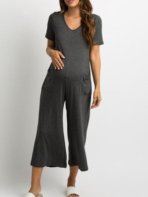 Maternity Short Sleeve V Neck Casual Jumpsuit