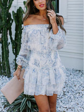 Load image into Gallery viewer, Flat Shoulder with Gathered Waist and Ruffle Mini Dress