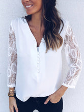 Load image into Gallery viewer, V-neck Buttons 3/4 Lace Sleeves Blouses