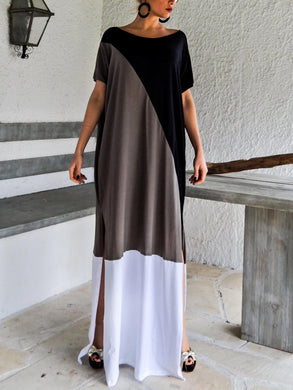 Women Color Block Loose Maxi Dress